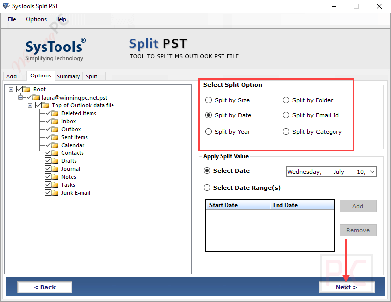 Split Option Systools Split Pst Split Option Systools Split Pst