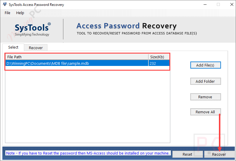 Start Recover Systools Access Password Recovery Start Recover Systools Access Password Recovery