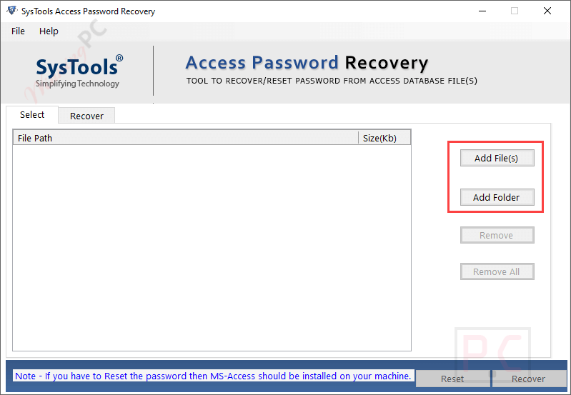 Systools Access Password Recovery Main Screenshot Systools Access Password Recovery Main Screenshot