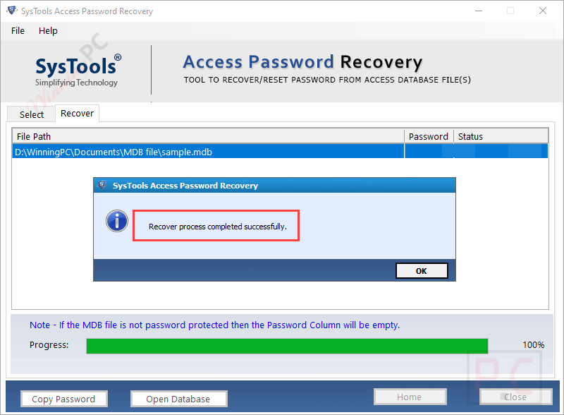 Systools Access Password Recovery Successfully Systools Access Password Recovery Successfully