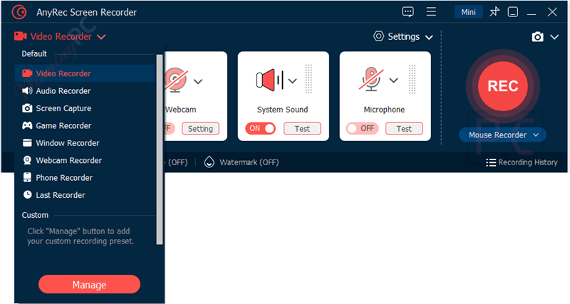 Anyrec Screen Recorder Main Screenshot Free Anyrec Screen Recorder Main Screenshot Free