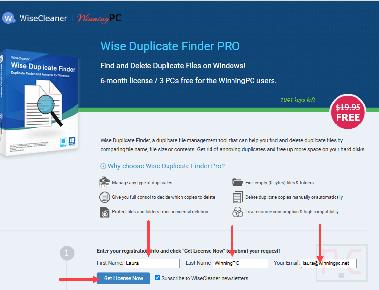 Wise Duplicate Finder Free Giveaway Page