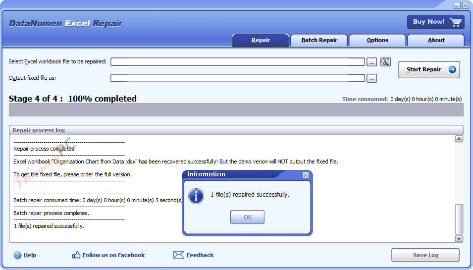 Datanumen Excel Repair Screenshot 2025