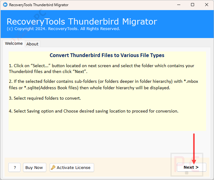Recoverytools Thunderbird Migrator Main Screenshot Recoverytools Thunderbird Migrator